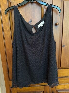 LOFT Size XL Black Lace Overlay Lined Sleeveless Tank With Scalloped Hem NWOT